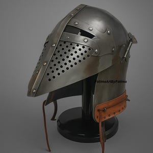 Medieval Steel Bascinet Barbuta Roman Helmet - Buhurt Battle, LARP Armour, Free Stand image 11