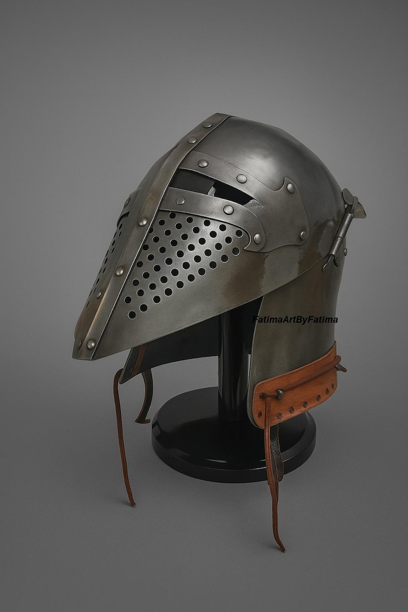 Medieval Steel Bascinet Barbuta Roman Helmet - Buhurt Battle, LARP Armour, Free Stand image 11