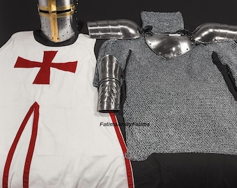 Medieval Full Body Armor – Templar Knight Crusader Suit | Polished Steel for LARP, Cosplay