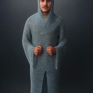 Medieval Chainmail Armor Set - Mild Steel Shirt & Coif - LARP SCA Cosplay Costume Silver