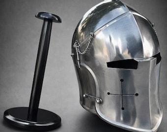 Barbutahelm Middeleeuws ridderharnas | 18G zachtstalen vizierhelm | Kruisvaarderstrijder | Cosplay en Halloween