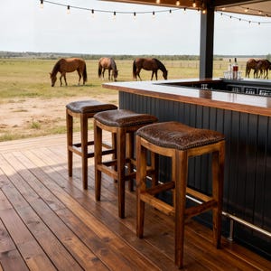 Cowboy Copper Leather Saddle Stool, Western Ranch