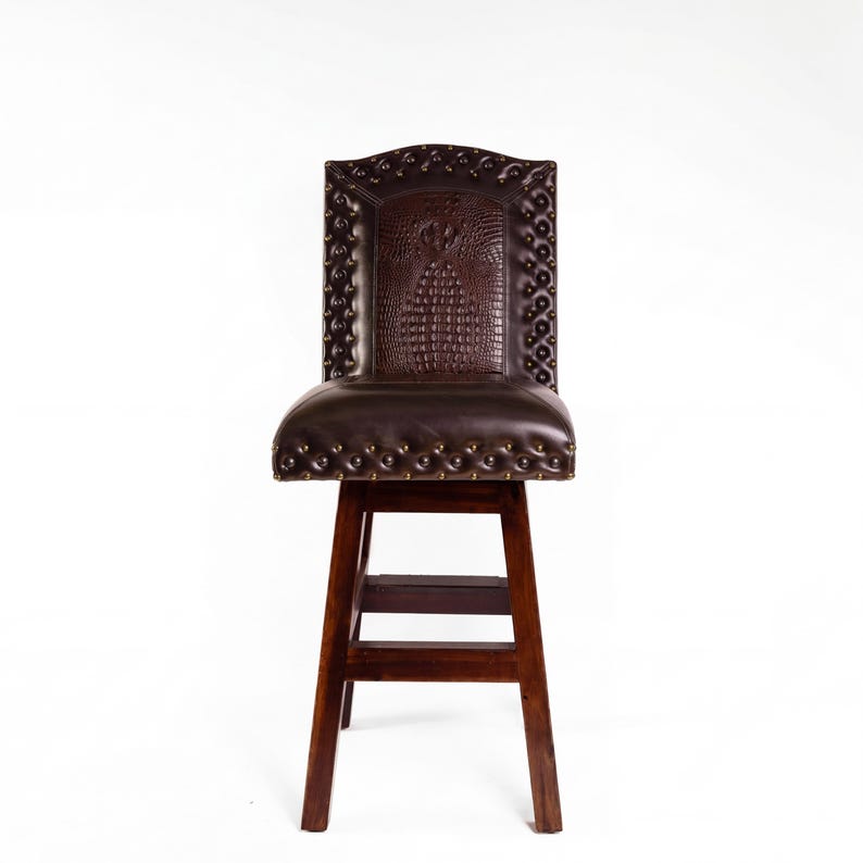 Brown Brindle & Croc Embossed Leather Swivel Wingback Barstool bild 4