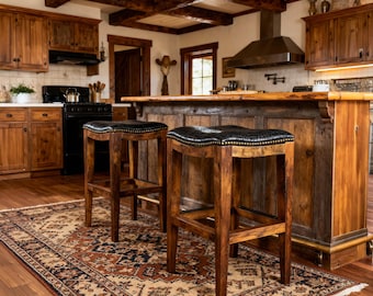 Black Croc Embossed Leather Saddle Bar Stools - Counter & Bar - Western Ranch