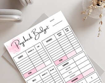 Monthly Paycheck Budget Planner - Blush Pink Printable l Digital Download PDF