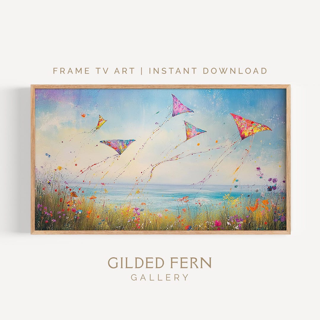 Kites Flying Over Wildflower Meadow: Coastal Frame TV Art (digital ...