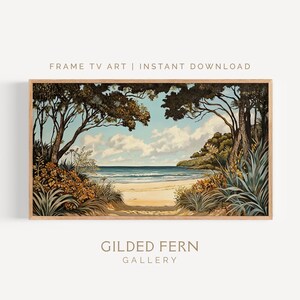 Summer Beach Frame TV Art, Coastal Landscape, Ocean View Vintage Illustration, Digital Download, Summer Frame TV Art, Beach House Artwork