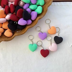 Puffy Heart Keychain, Colorful Bag Charm, Cute Gift for Her, Love Heart Key Ring Accessory for Purse Backpack Keys