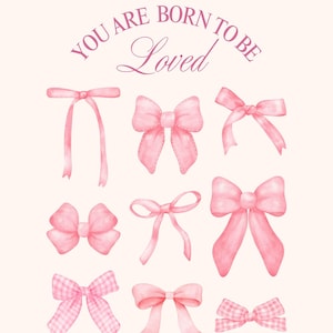 Coquette Bows Wall Art Printable – Pink Aesthetic Poster, Soft Girl Room Decor, Digital Download