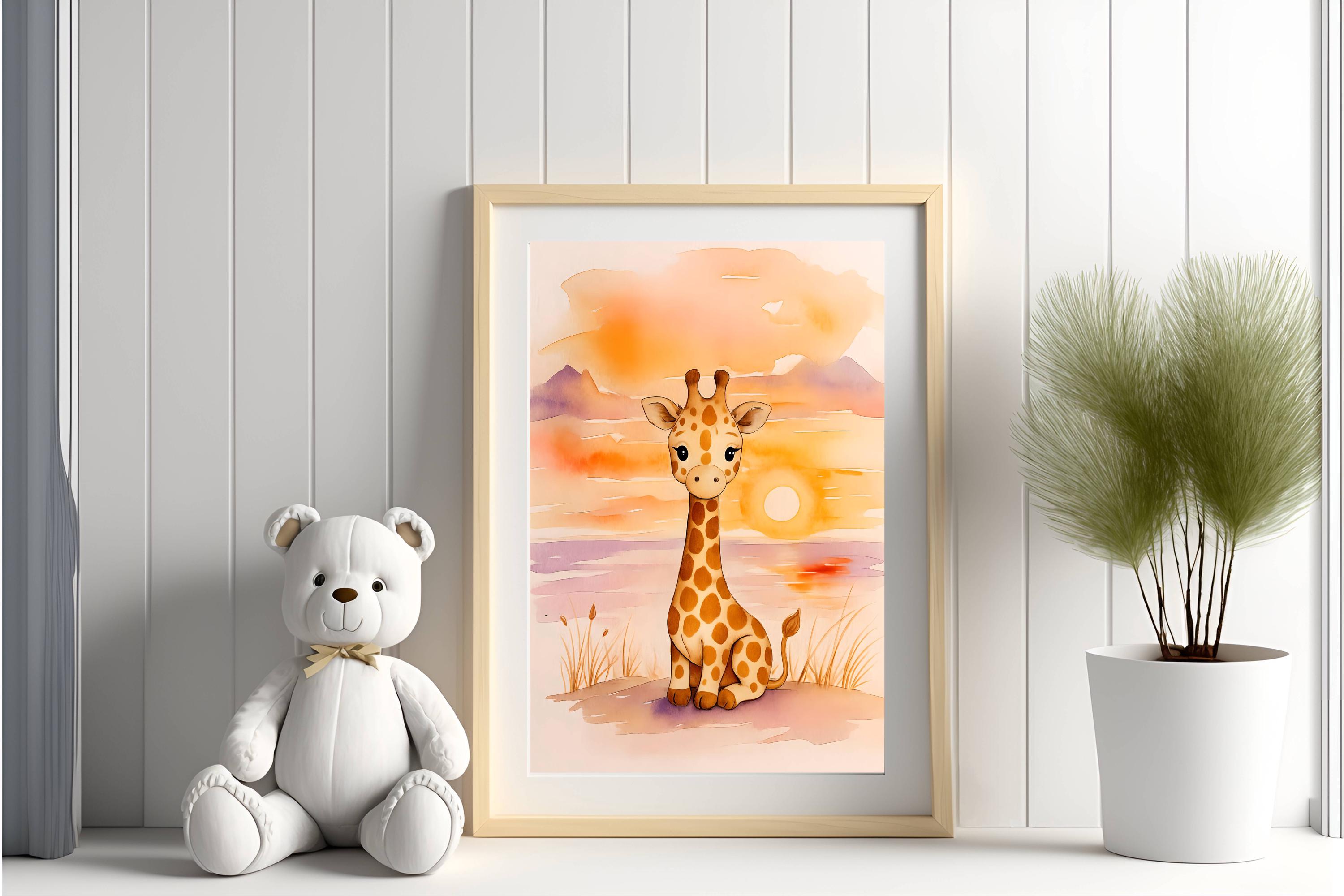 Jungle Animals Watercolor Nursery Wall Art - Giraffe