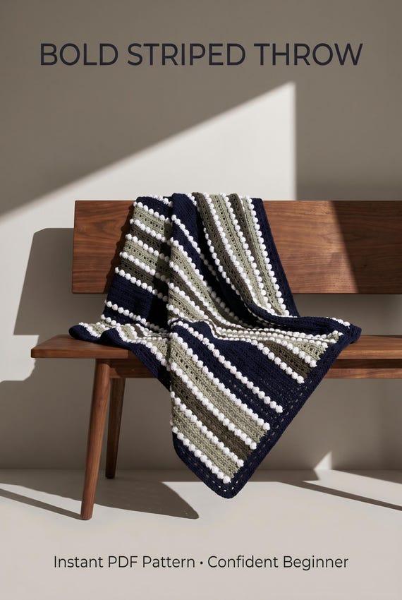 Modern Crochet Blanket Pattern – Bold Striped Textured Throw – Instant PDF