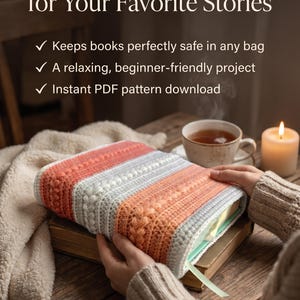 Crochet Book Sleeve Pattern PDF | Textured Book Cover | Easy Protector | Instant Download image 1