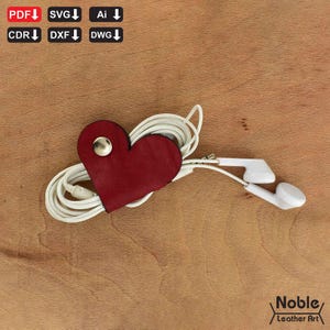 heart cord organizer pattern, headphone cable wrap svg, cord keeper diy, wire holder template, cable tie pdf, leather cord holder