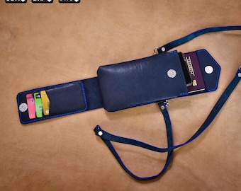 leather neck phone bag pattern, belt wallet & minimalist leather purse template, card and passport holder svg, DIY phone pouch pdf
