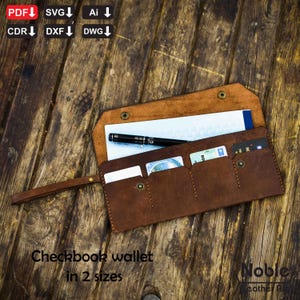 Mönster för checkhäftehållare, mall för läderkortsplånbok, checkhäftemönster gör-det-själv-läderpyssel, laserskärning, handsömnad