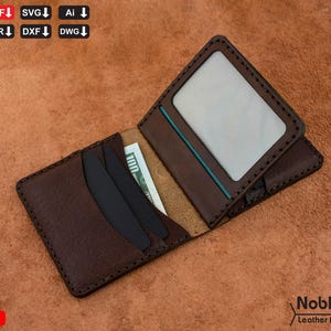 leather card holder pattern, holds 8 cards & bills, minimalist wallet design, pdf and svg for hand and laser cutting