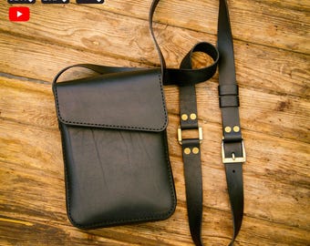 Leather crossbody bag pattern, small shoulder bag template, unisex bag design, cut and sew pdf svg, DIY leather bag