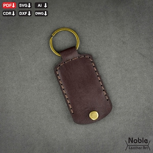 leather keychain with coin pocket pattern, diy key fob template, coin holder keyring svg pdf for cricut & laser cutting
