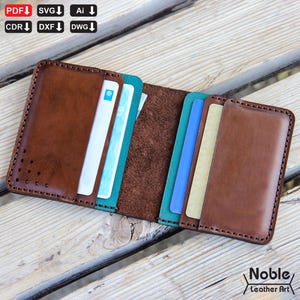 minimal leather wallet pattern, diy card holder template, pocket wallet svg & pdf, handmade leather gift idea, cricut leather pattern