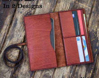 leather wallet pattern with phone pocket, DIY leather clutch template, holds bills and cards, svg and pdf files for laser & hand cut