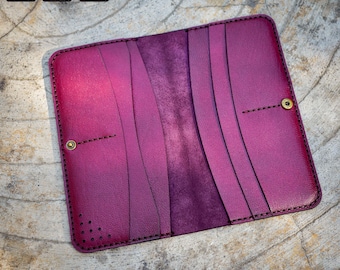 long leather wallet pattern, women's wallet template, button & no button versions, tall wallet svg pdf, diy leather wallet
