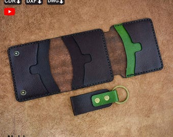 DIY leather cardholder and keychain set, compact pocket wallet pattern, editable pdf & svg files, perfect gift idea for leather crafters