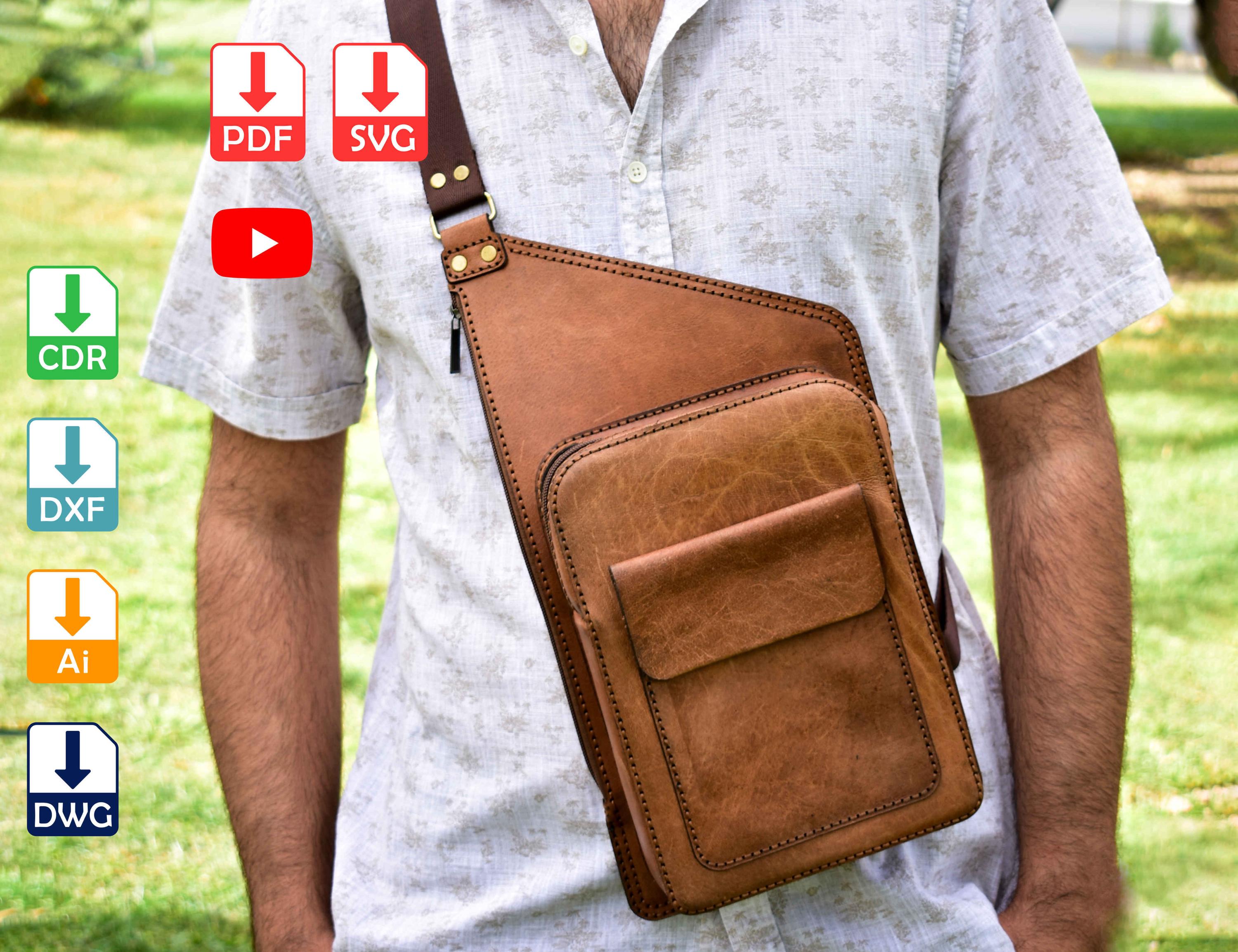 Leather Sling Bag Pattern Pdf Svg, Large Sling Backpack Template ...