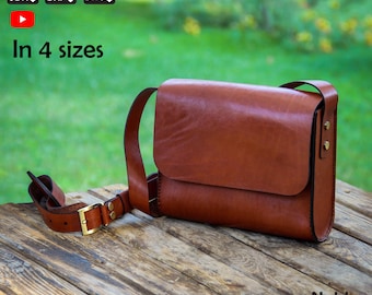Patrón de bolso bandolera para mujer en 4 tamaños, plantilla de bolso de mensajero DIY, bolso de cuero PDF y SVG, tutorial de corte y costura con láser
