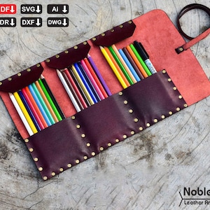 Leather pencil case pattern, DIY pencil holder template, handmade leather pouch svg & pdf, laser cut file for pencil bag