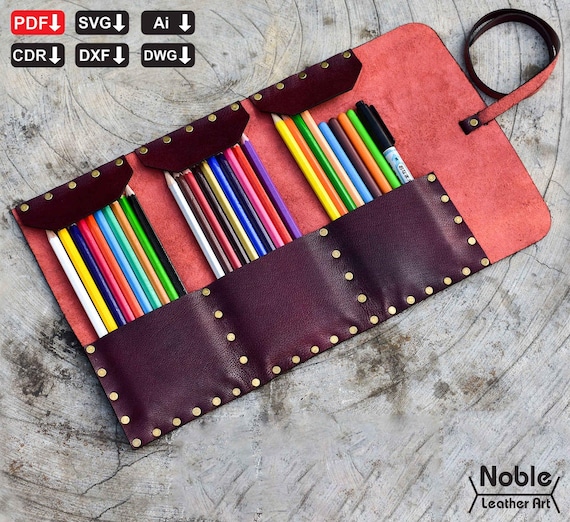 Leather Pencil Case Pattern, DIY Pencil Holder Template, Handmade