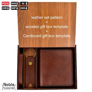 Patrón de juego de regalo de cuero, accesorios de cuero para hacer uno mismo, plantillas de cajas de regalo hechas a mano, archivos PDF SVG cortados con láser, kit de manualidades personalizable