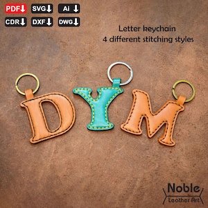 alphabet leather keychain pattern, a-z letter key fob template, svg pdf for cricut & laser cut, diy monogram keyring, leather gift idea