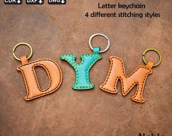 alphabet leather keychain pattern, a-z letter key fob template, svg pdf for cricut & laser cut, diy monogram keyring, leather gift idea