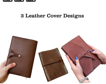 Notebook Cover Pattern – 3 Leather Journal Templates | A5 Size | Printable PDF + SVG for Cricut & Laser Cut | DIY Book Cover Sewing Pattern