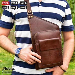 leather sling bag pattern pdf svg, large sling backpack template, unisex leather sling bag, diy backpack sewing pattern