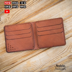 Mönster för herrplånbok i läder, mall för klassisk plånboksmall, sy ihop plånbok i PDF-svg, handgjort plånboksmönster för present