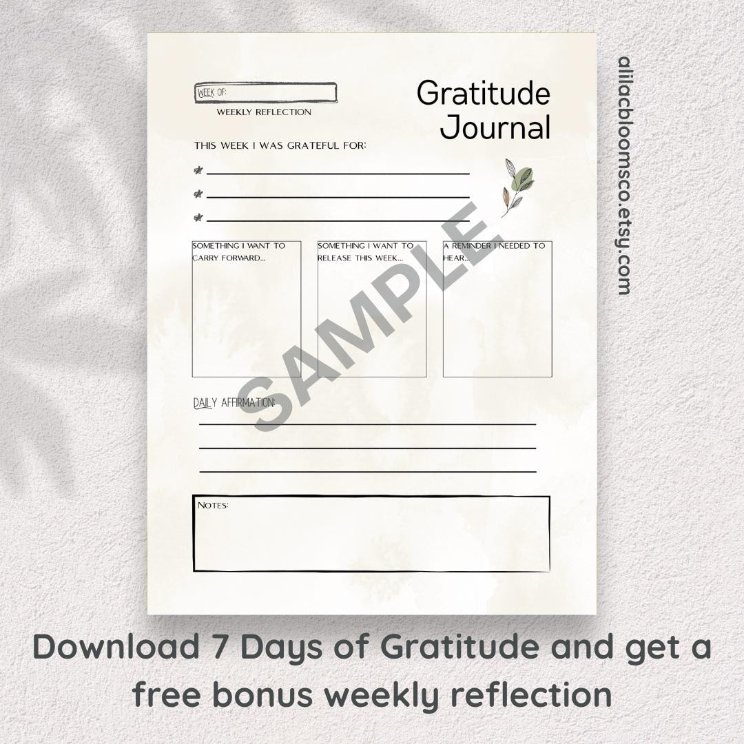 7 Day Gratitude Journal Printable | Digital Download | Daily Reflection ...