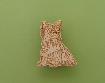 Yorkie magnet, engraved wood