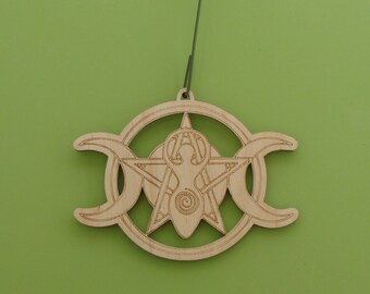Goddess Tree Ornament, engraved wood