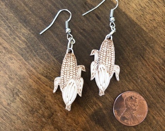 Corn earrings, engraved wood