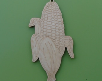 Corn Christmas Ornament Engraved Wood