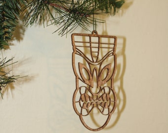 Tiki Christmas ornament, Tree ornament, wooden ornament, Tiki ornament, Tiki holiday decor, Hawaiian decor, Tiki bar decor, tiki gift