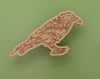 Raven magnet, Engraved Wood