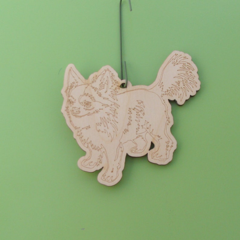 Long Hair Chihuahua Tree Ornament Engraved Wood Etsy