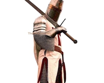 中世騎士の全身鎧、18ゲージスチール製ロイヤルテンプル騎士団のスーツ