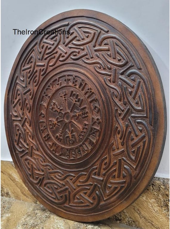 Hand-Carved Viking Shield, Norse Decor, Cosplay Prop, Halloween Roleplay, Gift For Him, Larp