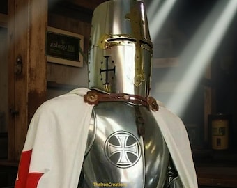 Wearable Knight Full Suit of Armor, Crusader Combat Body Armour, Steel Display Costume, Larp