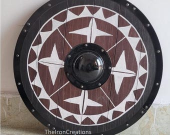 Viking Fenrir Wolf Round Shield – Battleworn Oak Norse Warrior for Cosplay, LARP, Home Decor