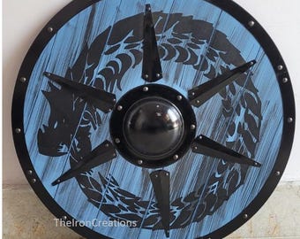 Ouroboros Viking Shield, Battleworn Gray Wolf Fenrir Shield wala home decor  halloween cosplay