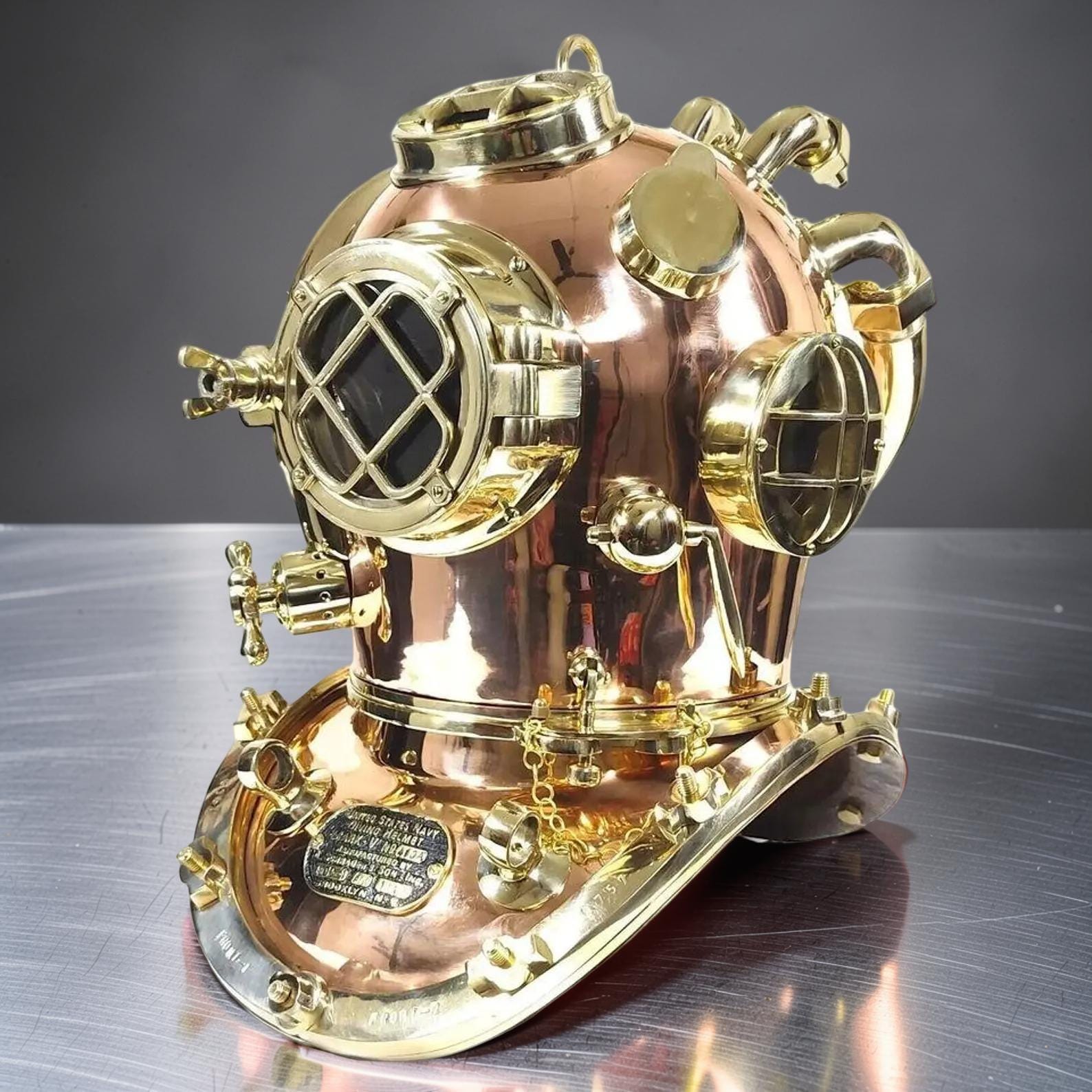 XL 22 Inch Copper Brass US Navy Mark V Diving Helmet – Replica Nautical ...
